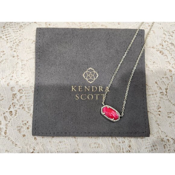 NEW Kendra Scott Elisa Pendant Silver-tone Pendant Necklace with Magenta Stone w - Picture 6 of 7